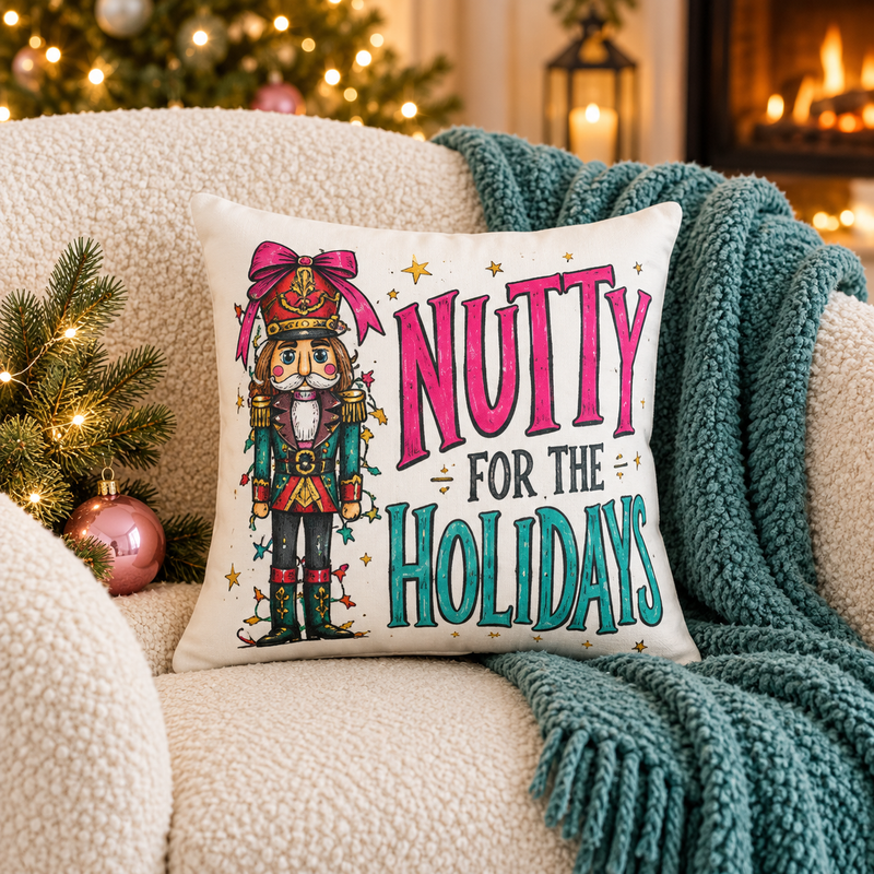 Nutty for the Holidays Nutcracker Pillow | Holiday Decorative Pillow