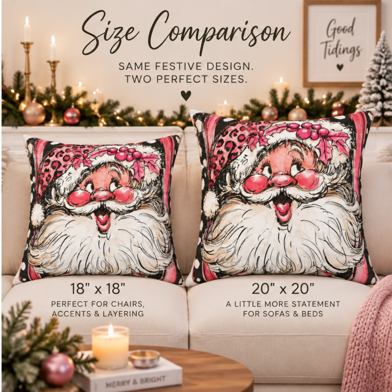 Vintage Pink Santa Pillow | Spun Polyester Square Pillow