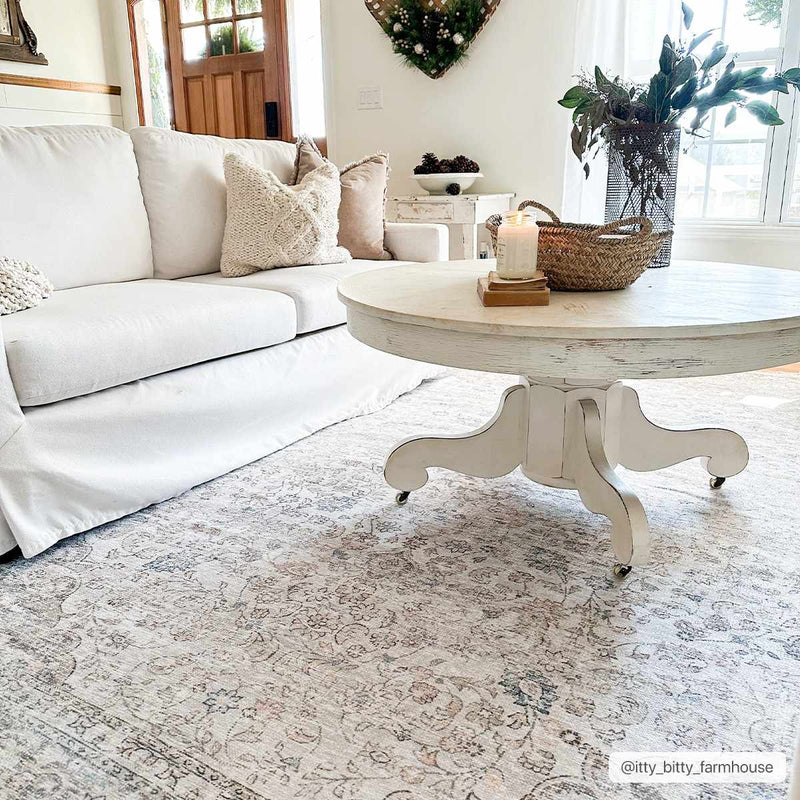 Cream washable area rug from Hauteloom's Holi-2301 collection, featuring a soft, cozy farmhouse design with detailed patterns.
