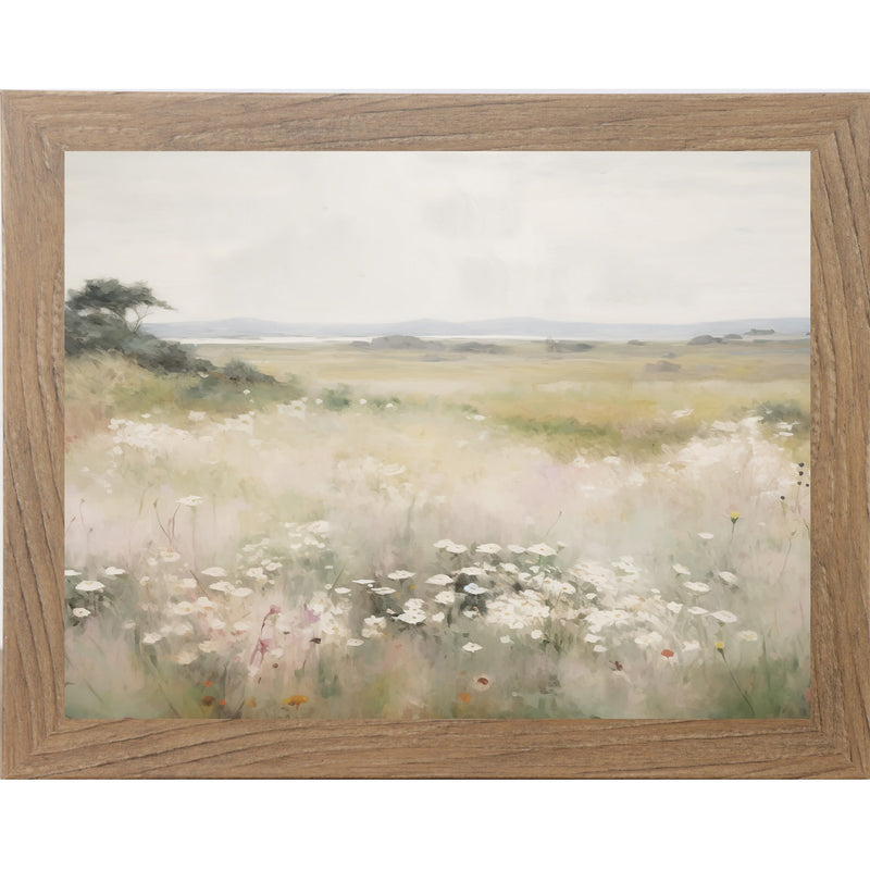 Wildflower Meadow Wall Art – Watercolor White Flowers Coastal Landscape Neutral Floral Decor (SB225)