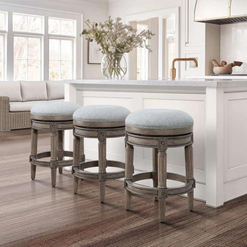 Backless Charlotte Grey Barstool by Carolina Barstool, featuring a sleek modern design and sturdy wooden legs.