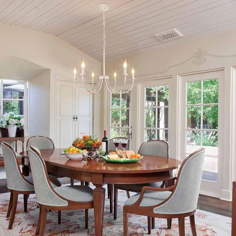 Six Light Antique White Farmhouse Chandelier Dining