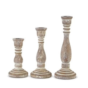 Set of 3 wood-embossed candle holders featuring intricate embossed patterns, perfect for rustic or vintage home decor.