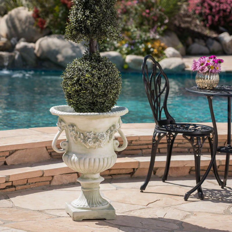 White MGO Garden Urn Planter by HouseOfZazla featuring durable magnesium oxide material and classic urn shape.