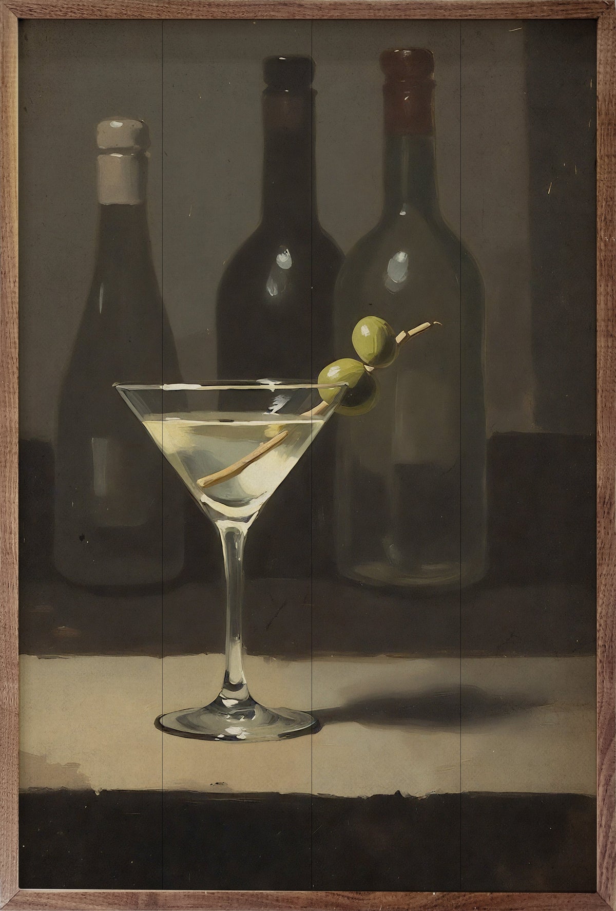Walnut-framed Martini artwork by Kendrick Home, featuring a sleek, modern design in a 10x16 size.