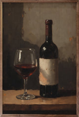 Red wine in a clear glass with walnut frame, part of Kendrick Home’s wine decor collection, displayed against a neutral background.