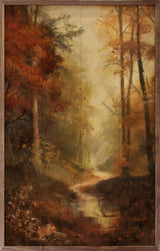 Vintage fall landscape artwork by Nina Blue in a walnut frame, 10x16 inches, displayed in a Kendrick Home frame.