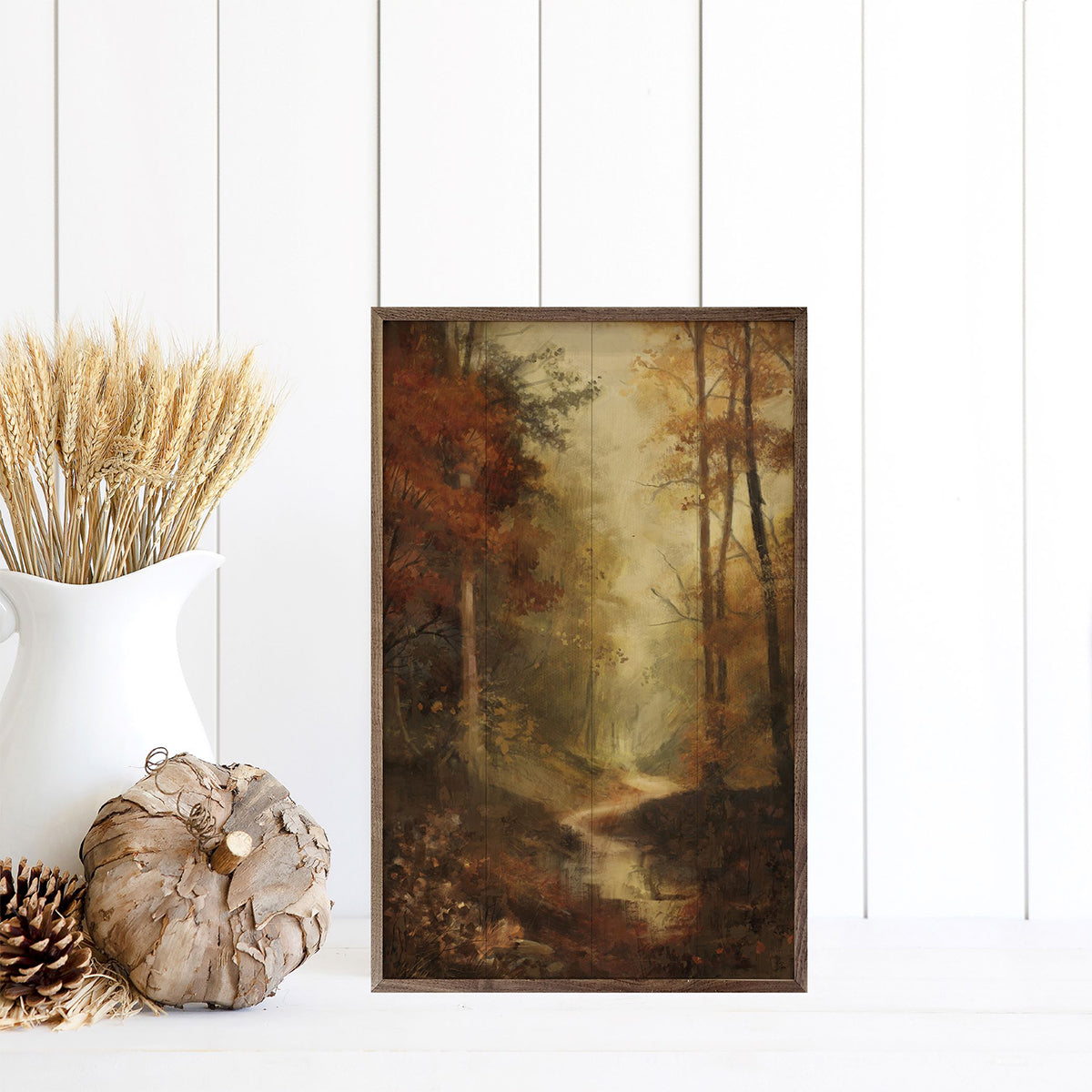 Vintage fall landscape art by Nina Blue in walnut frame, 10x16 inch wall decor from Kendrick Home.