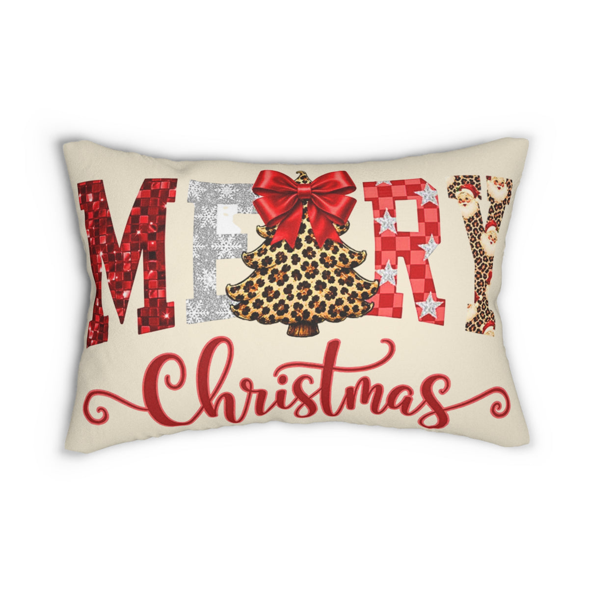 Merry Christmas Leopard Tree Lumbar Pillow
