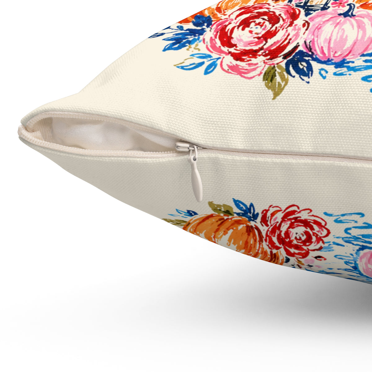 Haunted Cottage Illustration Pillow | Halloween Ghosts, Pumpkins, Floral Accent