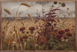 Walnut frame titled Stormy Auburn Field by Kendrick Home, 16x10 inch wall art with abstract stormy auburn and earthy tones.