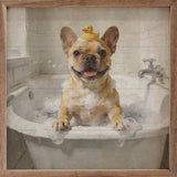 Walnut frame featuring a charming Bath Time French Bulldog illustration, perfect for home decor by Kendrick Home.