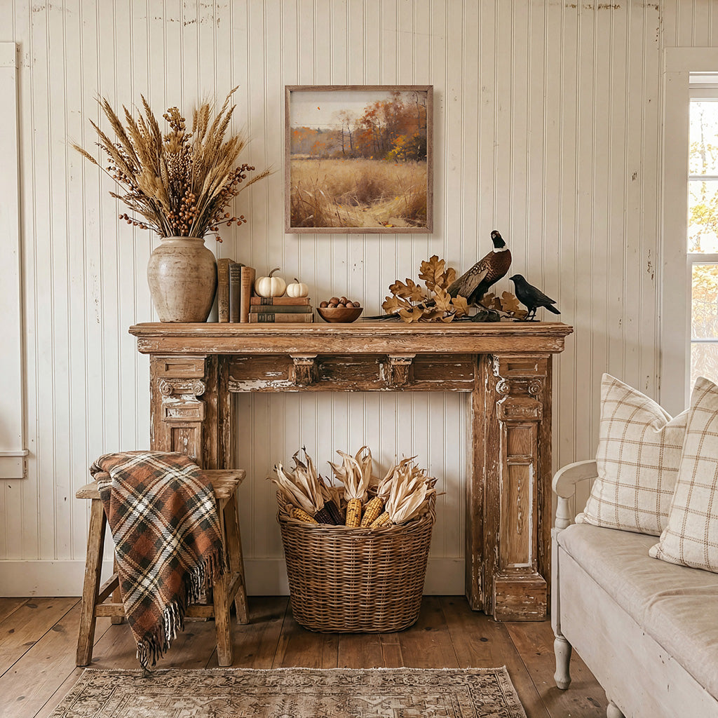 Walnut frame with a 16x16 print of Quiet Autumn Meadow, featuring autumn colors and nature scene by Kendrick Home.