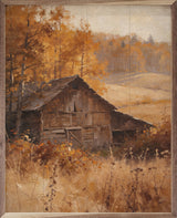 Walnut framed wall art titled "Barn In Autumn Valley" by Kendrick Home, featuring a scenic autumn barn scene in 16x20 size.
