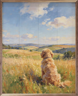 16x20 Walnut frame featuring a Sunny Day Goldendoodle artwork by Kendrick Home, showcasing a cheerful dog portrait.