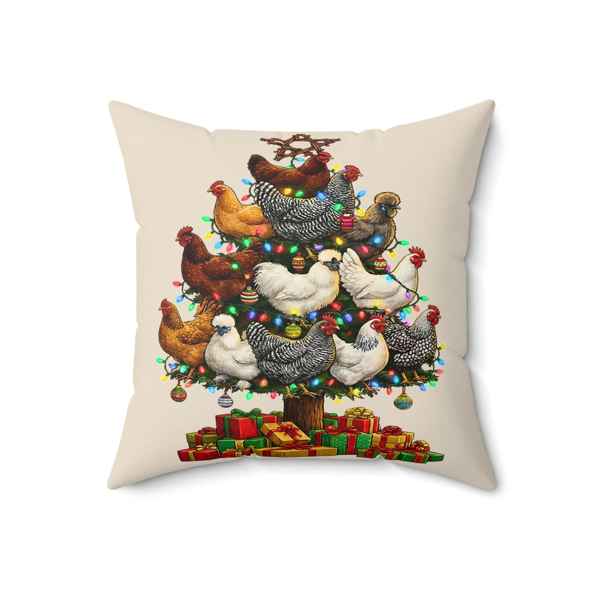 Chicken Christmas Tree Pillow | Holiday Farmhouse Throw Pillow
