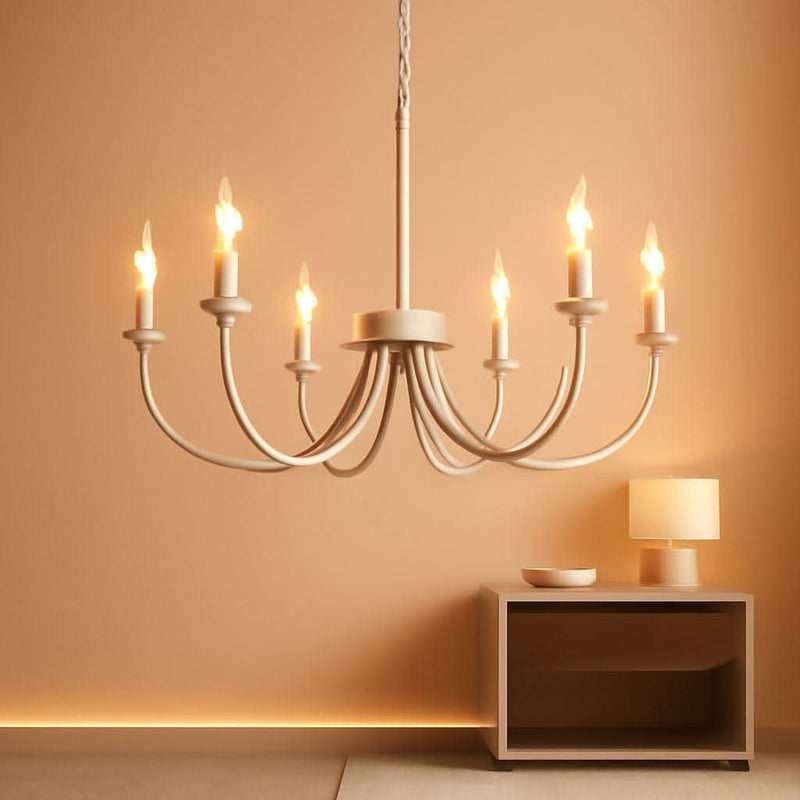 Six Light Antique White Farmhouse Chandelier Dining