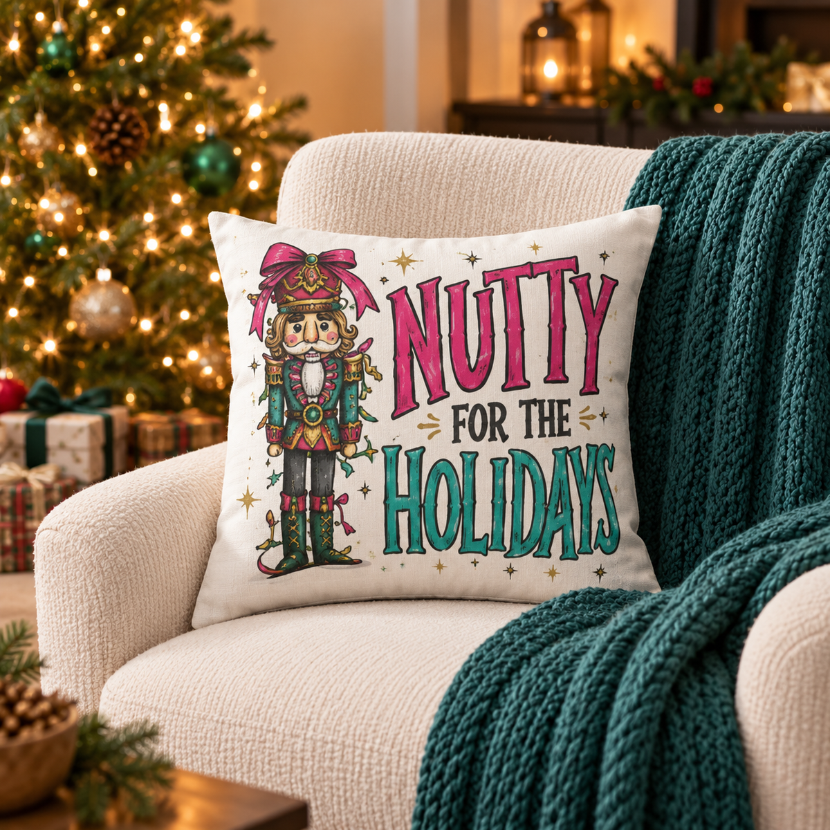 Nutty for the Holidays Nutcracker Pillow | Holiday Decorative Pillow