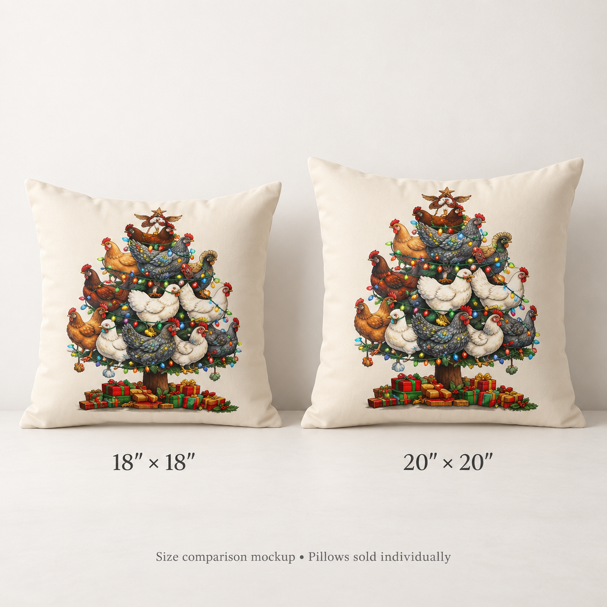 Chicken Christmas Tree Pillow | Holiday Farmhouse Throw Pillow