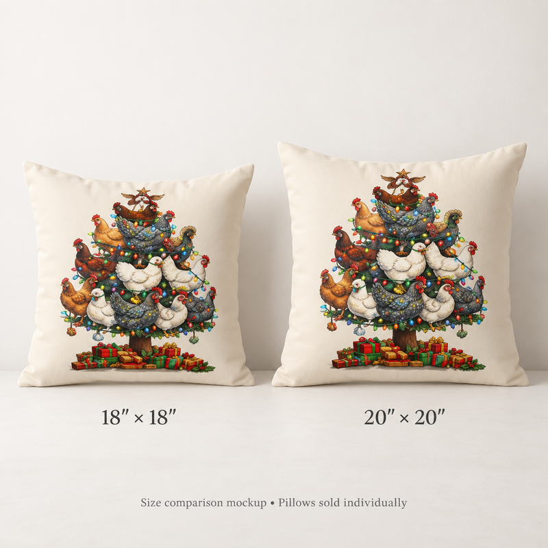 Chicken Christmas Tree Pillow | Holiday Farmhouse Throw Pillow