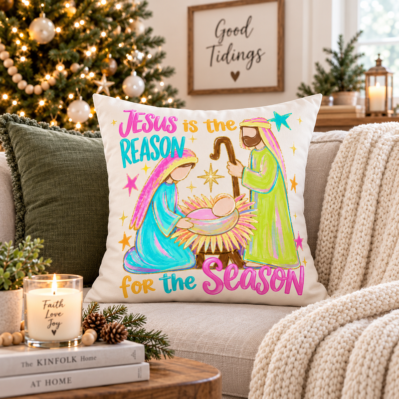 Jesus Is the Reason for the Season Pillow | Nativity Christmas Throw Pillow