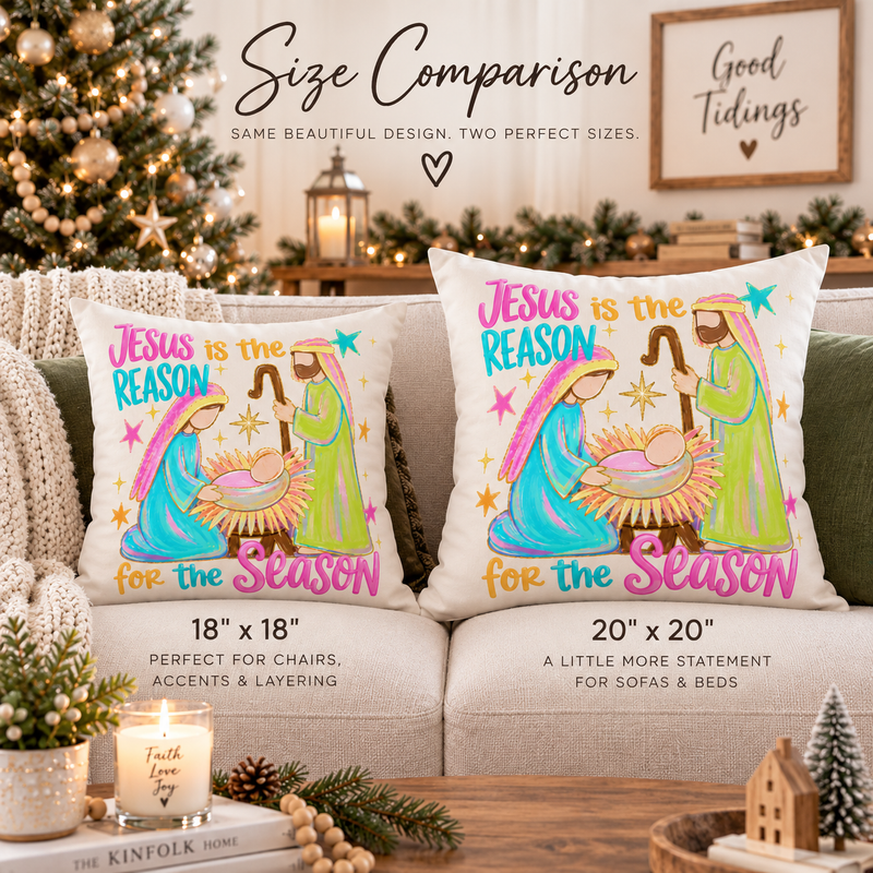 Jesus Is the Reason for the Season Pillow | Nativity Christmas Throw Pillow