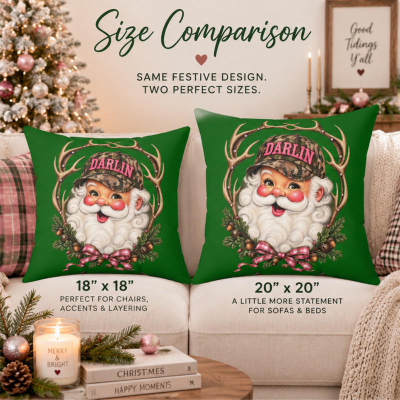 Darlin Santa with Antler Wreath Pillow | Christmas Decorative Throw
