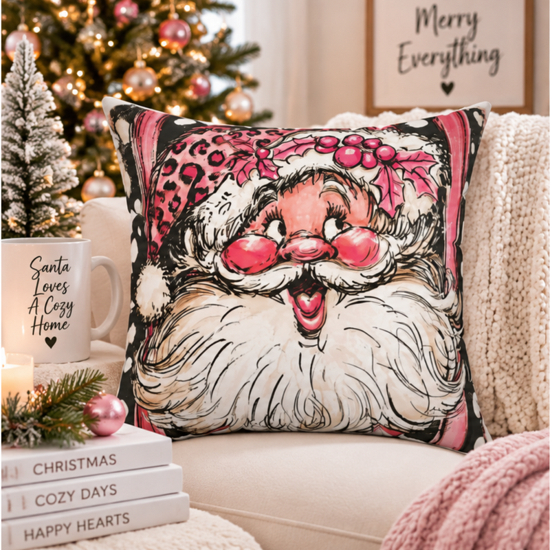 Vintage Pink Santa Pillow | Spun Polyester Square Pillow