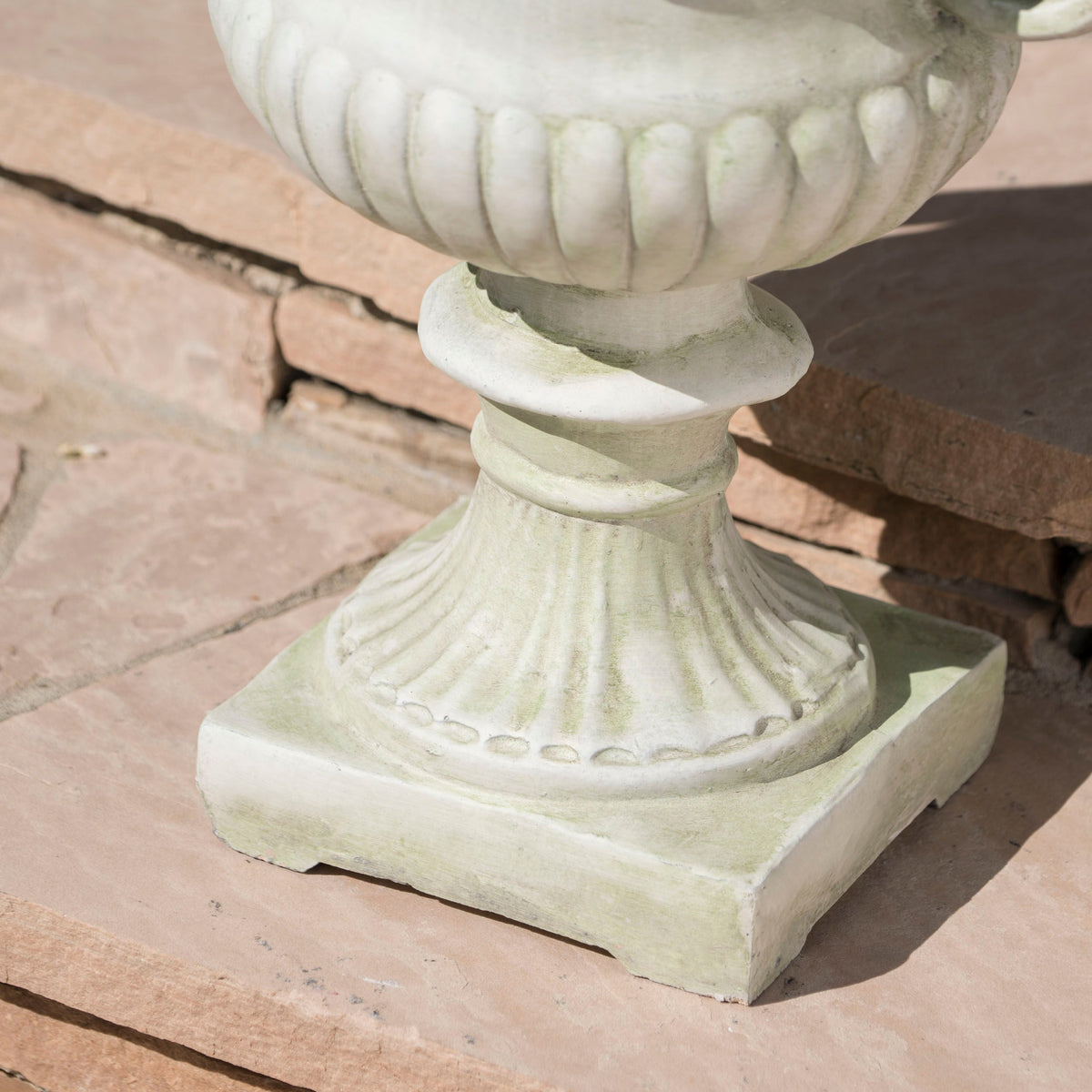 White MGO garden urn planter by HouseOfZazla, made from durable magnesium oxide for outdoor garden decoration.