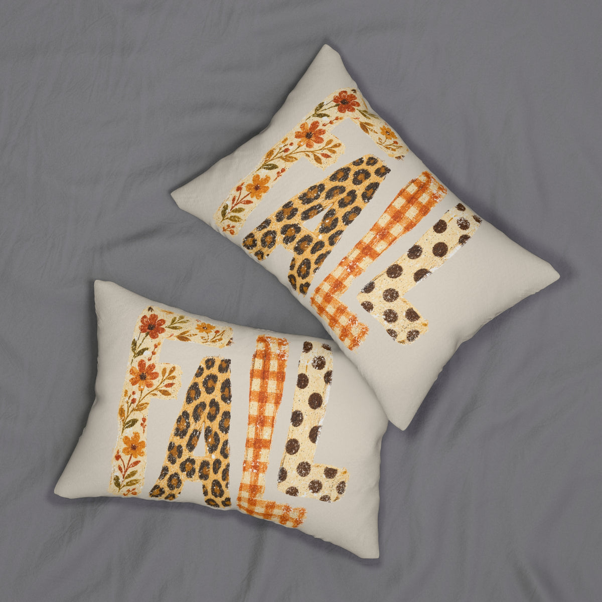 Fall Lumbar Pillow — Autumn Plaid & Leopard Accent Throw Pillow