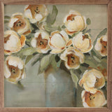 Walnut framed art print of vibrant tulips by Carol Robinson, titled Brilliant Tulips, displayed in a 24x24-inch frame.