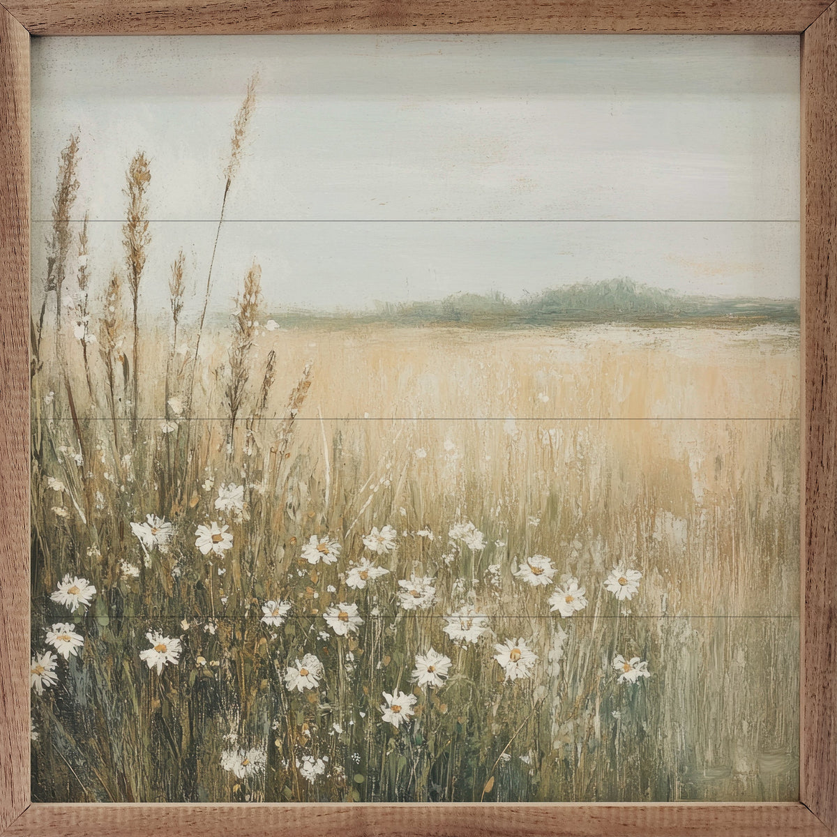 Walnut frame displaying Daisy Dream Petals Prints design art print in 24x24 size by Kendrick Home.