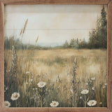 Walnut frame featuring Daisy Meadow Petals Prints design, 24x24 inches, by Kendrick Home, with a vibrant floral artwork.