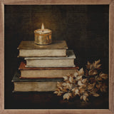 Walnut frame containing floral autumn-themed books with colorful leaves and flowers, arranged artfully for Kendrick Home decor.