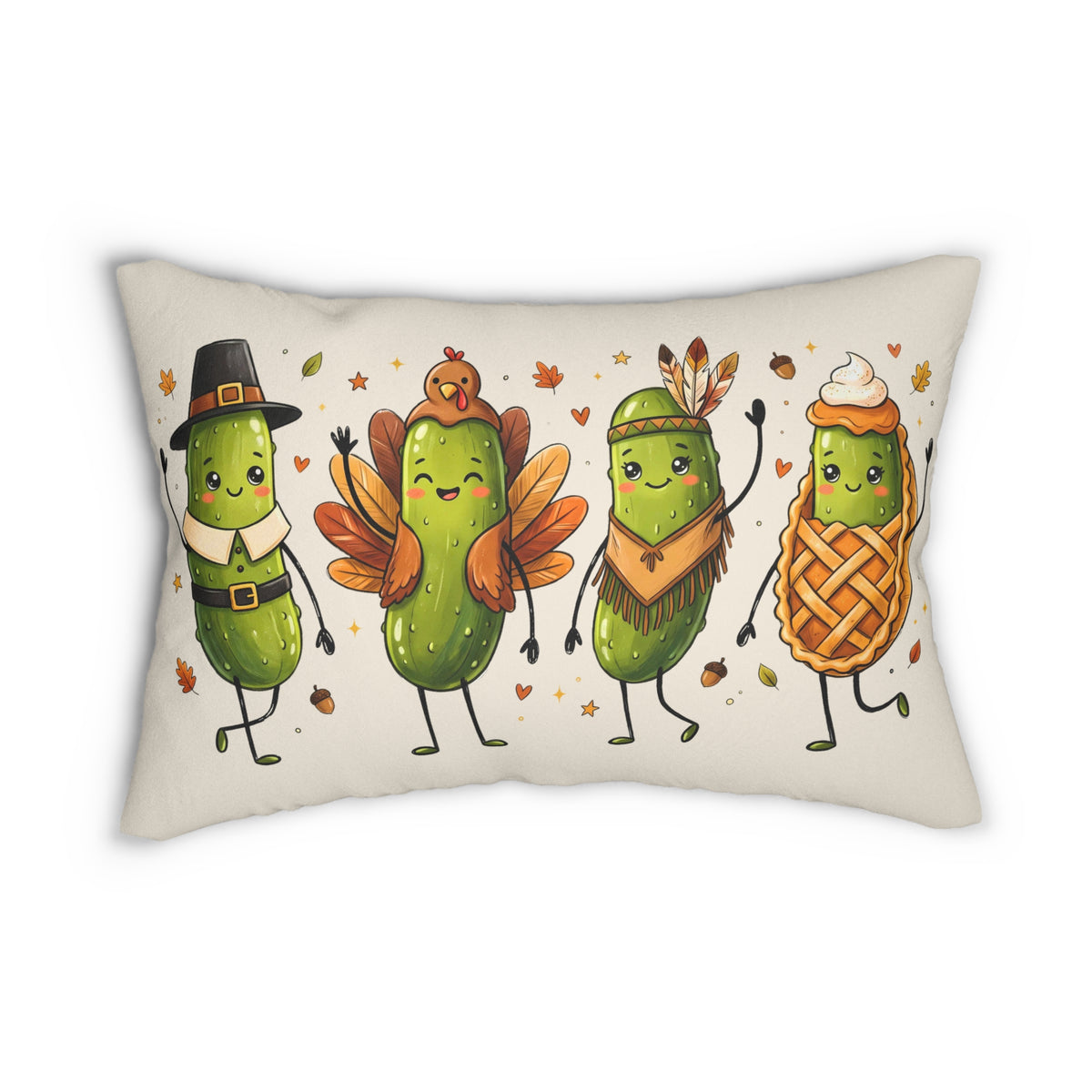 Thanksgiving Pickle Friends Lumbar Pillow — Cute Fall Turkey Pilgrim Holiday Decor