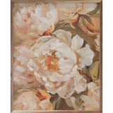 Walnut frame holding Peachy Peonies Arlington Prints artwork by Kendrick Home, size 32x40, featuring vibrant peony floral design.