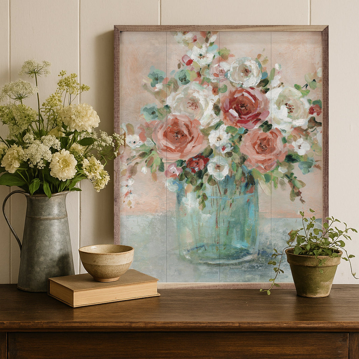 Walnut frame artwork featuring Peach Blush by Carol Robinson, displayed in a Kendrick Home decor setting.
