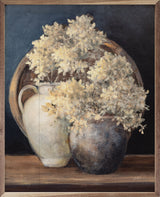 Walnut frame with a white print of Golden Hydrangeas II by Julia Purinton, showcasing detailed floral artwork in a 32x40 size.
