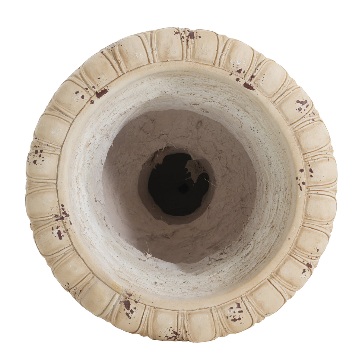 Antique white garden urn planter by HouseOfZazla, 27-inch tall with drainage hole for outdoor plant display.