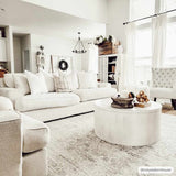 Hauteloom Michie area rug with a farmhouse-inspired design, featuring neutral tones and textured woven pattern.