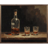 Set of whiskey shot glasses displayed in walnut frames by Kendrick Home, perfect for stylish drink presentation and decor.