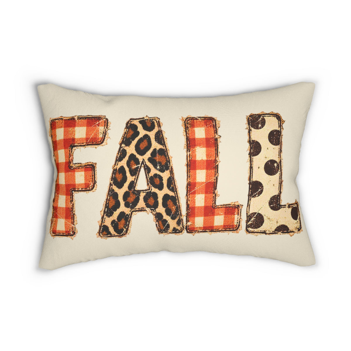 Fall Lumbar Pillow — Rustic Plaid & Leopard Accent Decorative Pillow