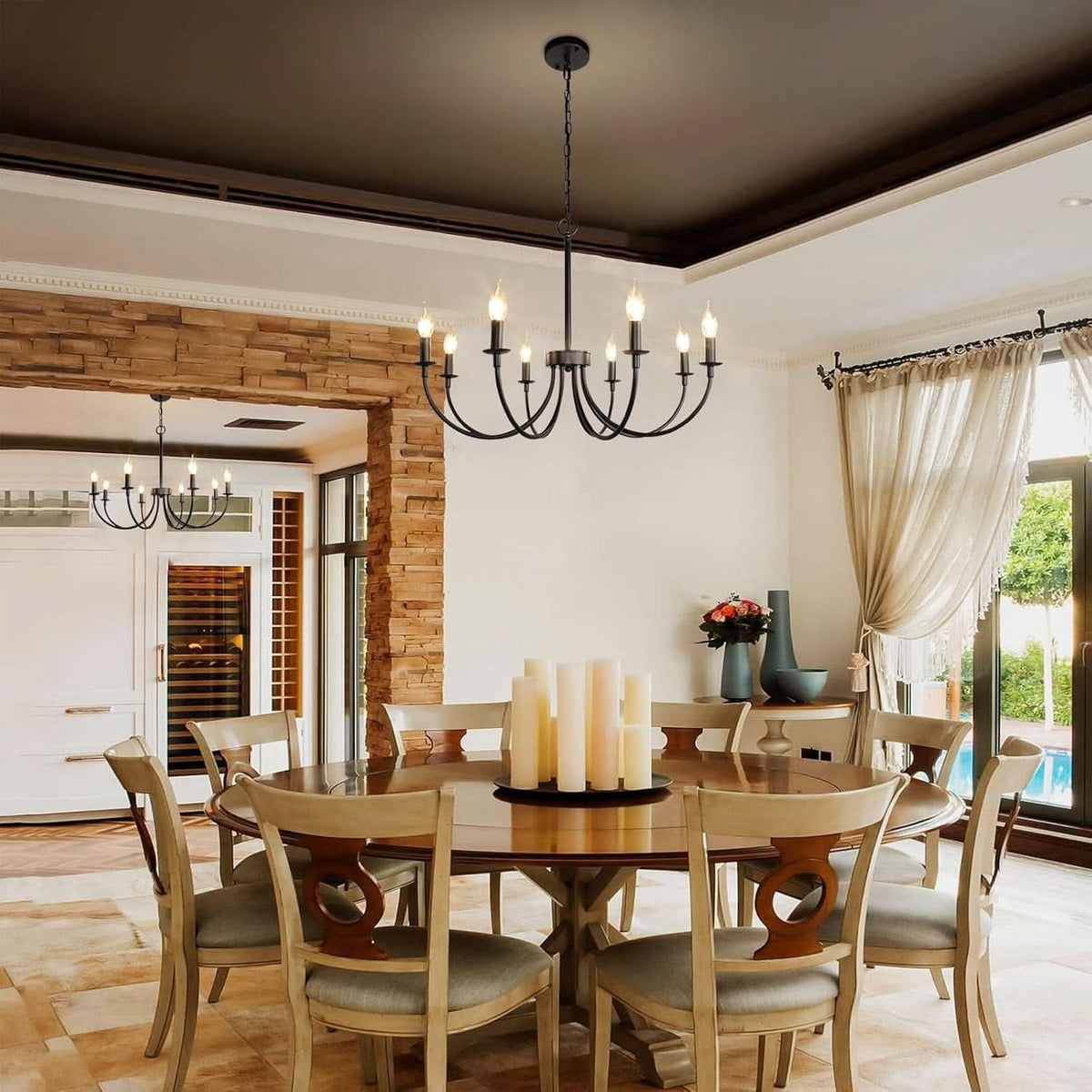 8 Light Matte Black Farmhouse Chandelier For Dining Room