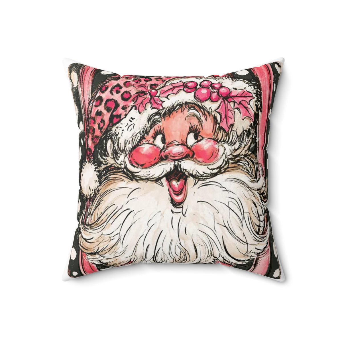 Vintage Pink Santa Pillow | Spun Polyester Square Pillow