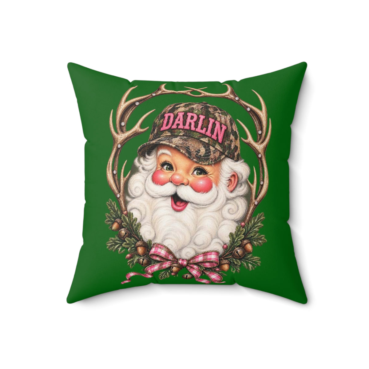 Darlin Santa with Antler Wreath Pillow | Christmas Decorative Throw