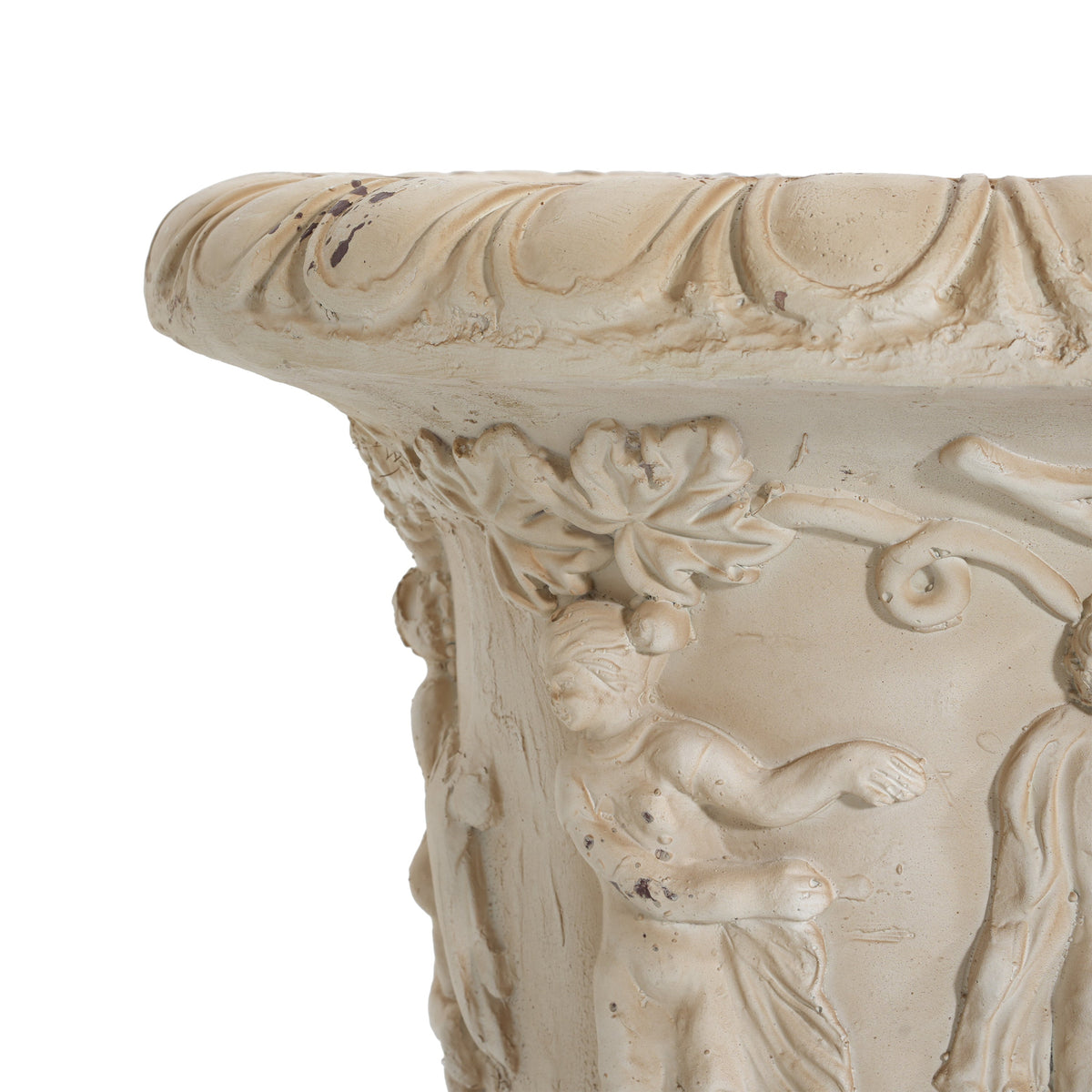 Antique white Garden Urn planter with drainage hole, 27 inches tall, by HouseOfZazla, suitable for outdoor garden or patio display.