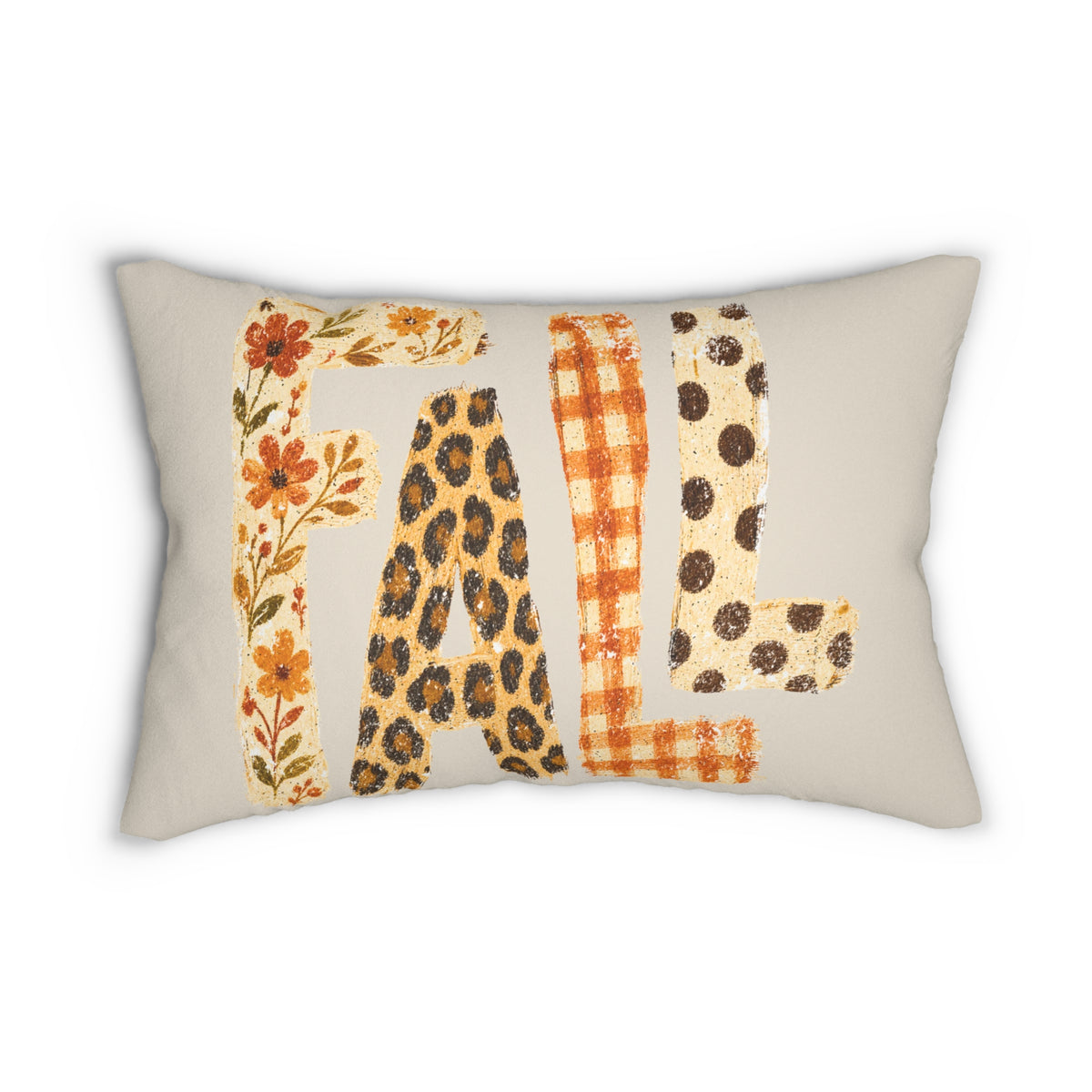 Fall Lumbar Pillow — Autumn Plaid & Leopard Accent Throw Pillow