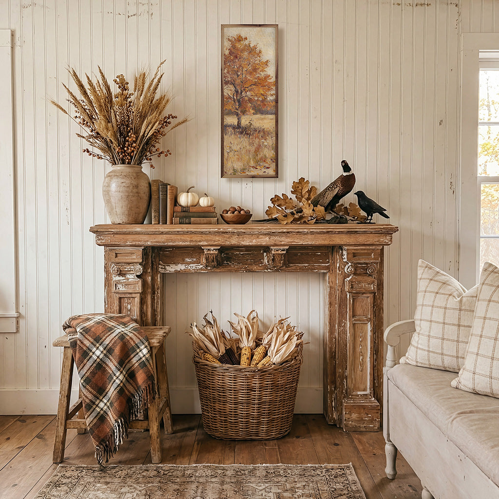 Walnut framed October Field Tree artwork from Kendrick Home, 8x24 inch wall decor with autumn leaf design.