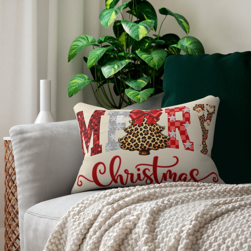Merry Christmas Leopard Tree Lumbar Pillow