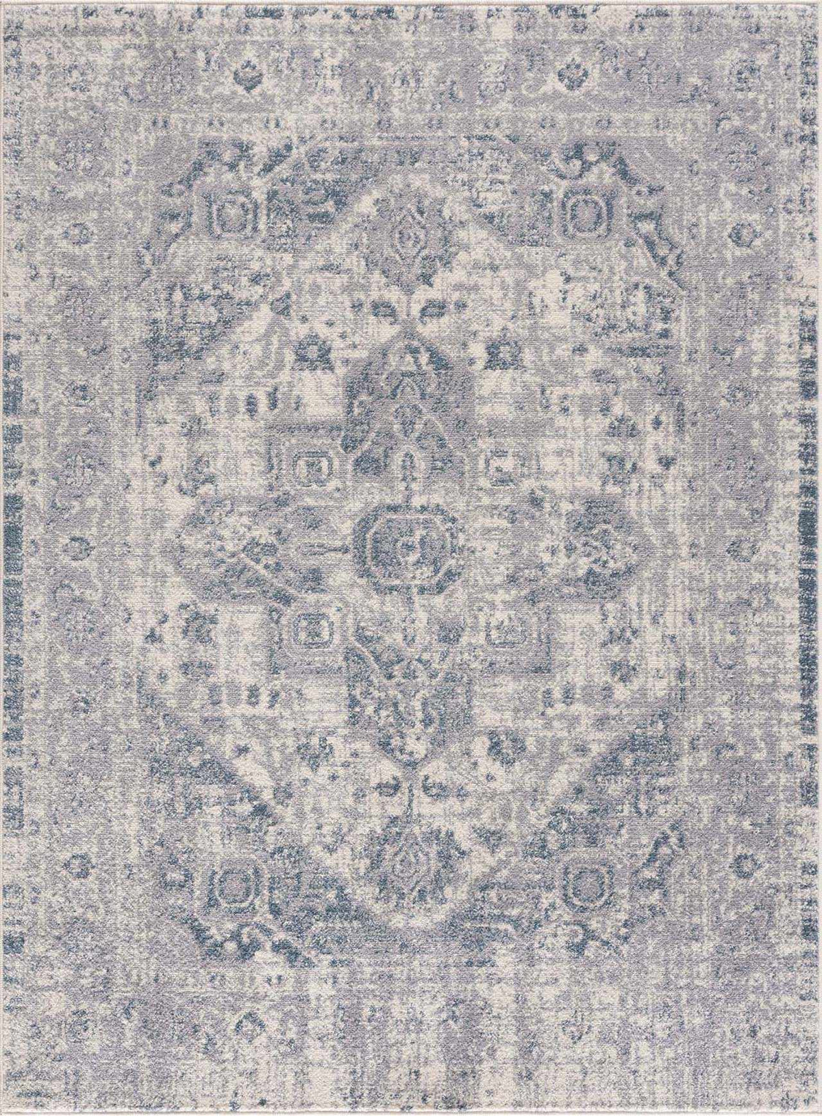 Hauteloom Peeta Gray Blue Medallion Area Rug with intricate medallion pattern and soft gray and blue tones.